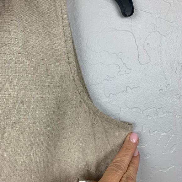 Garnet Hill Shirt Dress Linen Tan Sleeveless Collared Neutral Size 10 - Picture 7 of 11